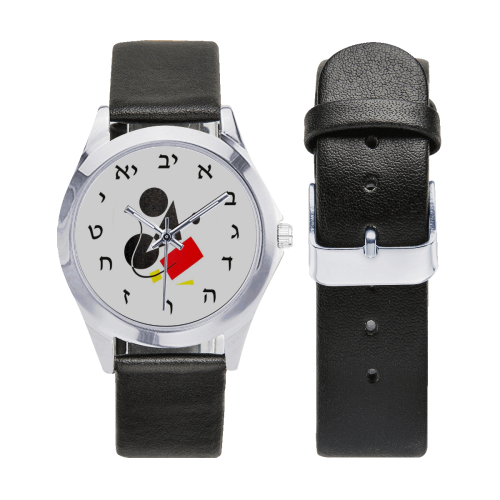 aaron Miro Unisex Silver-Tone Round Leather Watch (Model 216)