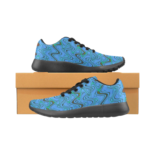 Blue Green and Black Waves pattern design Men’s Running Shoes (Model 020)