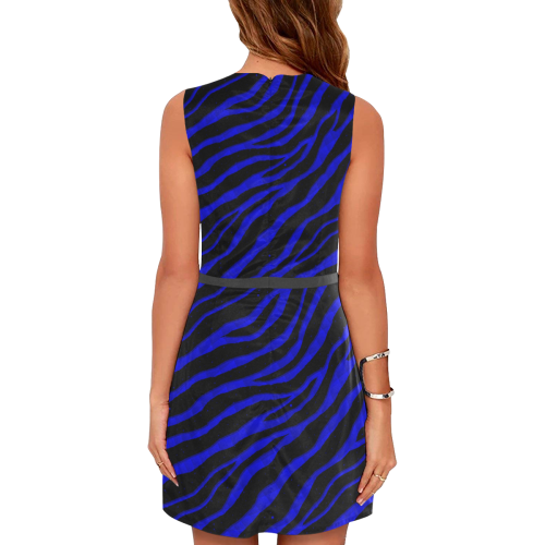 Ripped SpaceTime Stripes - Blue Eos Women's Sleeveless Dress (Model D01)