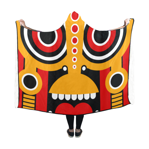 Red Yellow Tiki Tribal Hooded Blanket 60''x50''