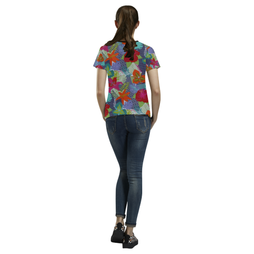 Geometric Shapes Tropical Flowers Pattern 2 All Over Print T-shirt for Women/Large Size (USA Size) (Model T40)