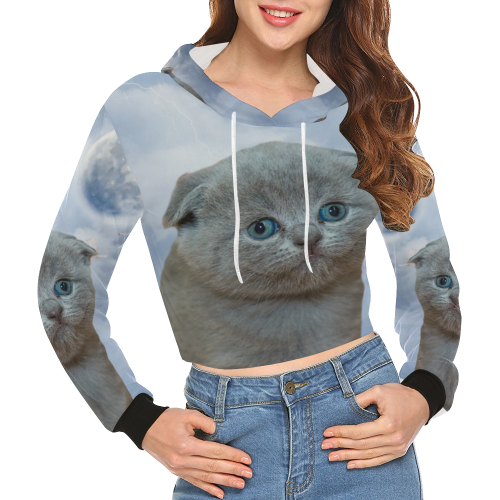 Lonely Little Kitty All Over Print Crop Hoodie for Women (Model H22)