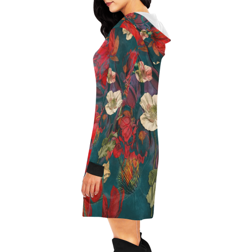flora 3 All Over Print Hoodie Mini Dress (Model H27)