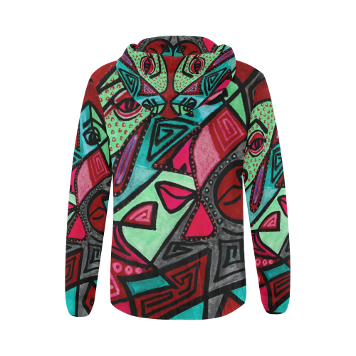 Abstract Face All Over Print Full Zip Hoodie for Women (Model H14)