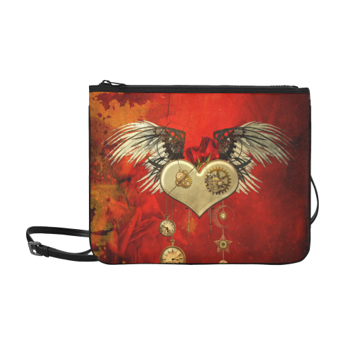 Steampunk heart, clocks and gears Slim Clutch Bag (Model 1668)