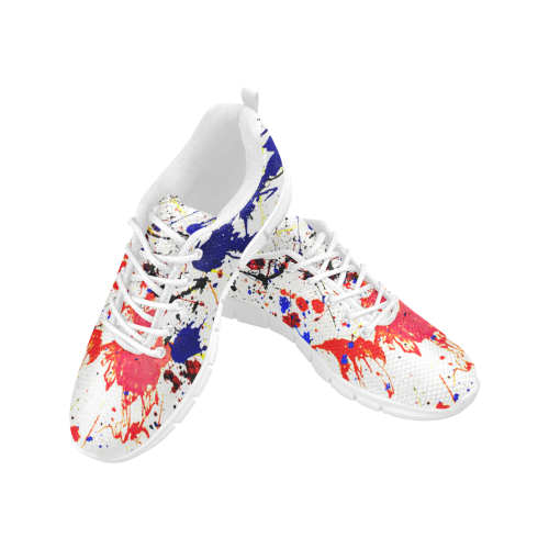Blue & Red Paint Splatter - White Women's Breathable Running Shoes/Large (Model 055)