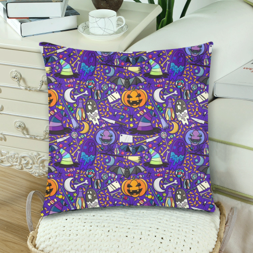 Witchy Night Halloween Pattern Custom Zippered Pillow Cases 18"x 18" (Twin Sides) (Set of 2)