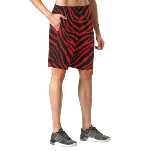 Ripped SpaceTime Stripes - Red Men's All Over Print Elastic Beach Shorts (Model L20)