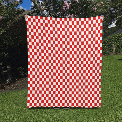 Bright Red Gingham Quilt 50"x60"