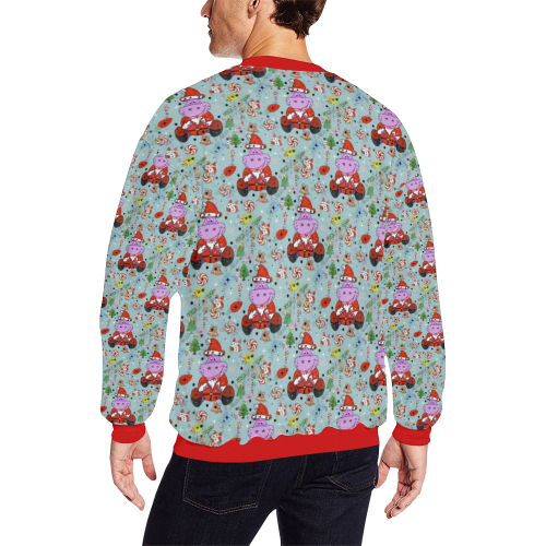 Christmas Hippo by Nico Bielow Men's Oversized Fleece Crew Sweatshirt/Large Size(Model H18)