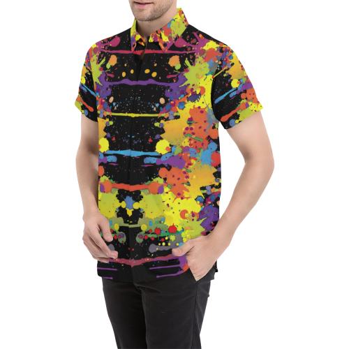 CRAZY multicolored double running SPLASHES Men's All Over Print Short Sleeve Shirt (Model T53)