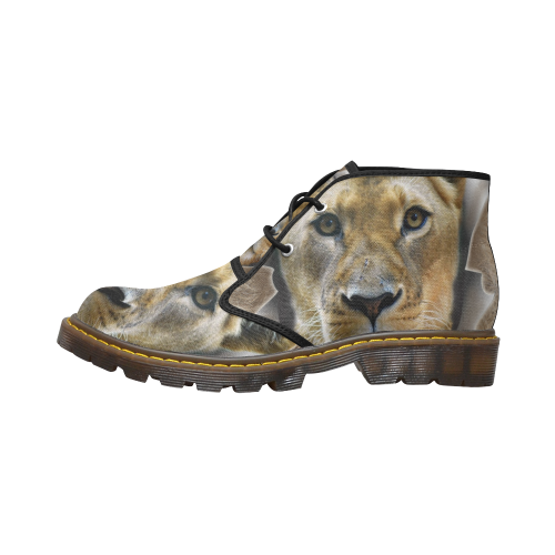 lioness in action Men's Canvas Chukka Boots (Model 2402-1)