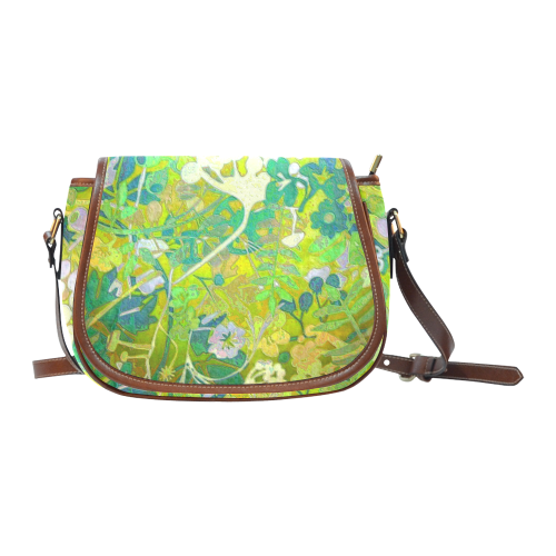 floral 1 abstract in green Saddle Bag/Large (Model 1649)