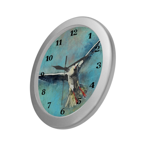 clock bird Silver Color Wall Clock