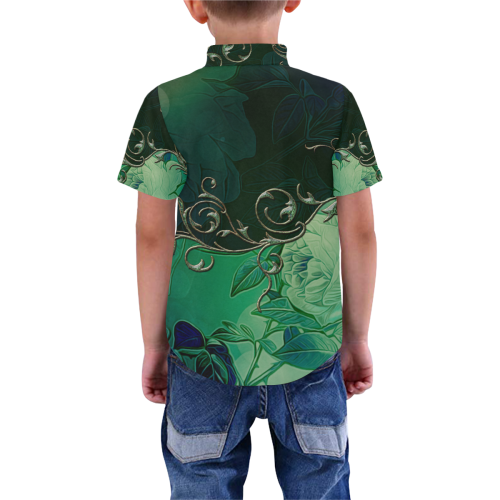 Green floral design Boys' All Over Print Short Sleeve Shirt (Model T59)