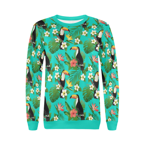 Tropical Summer Toucan Pattern All Over Print Crewneck Sweatshirt for Women (Model H18)