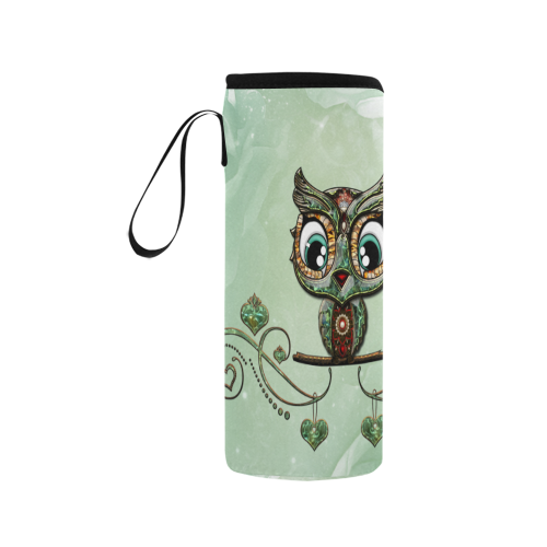 Cute little owl, diamonds Neoprene Water Bottle Pouch/Medium