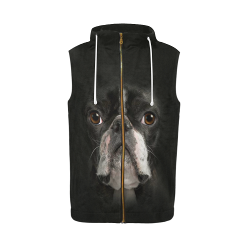 Boston Terrier III All Over Print Sleeveless Zip Up Hoodie for Men (Model H16)