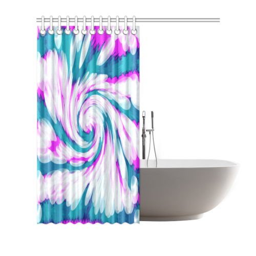 Turquoise Pink Tie Dye Swirl Abstract Shower Curtain 66"x72"