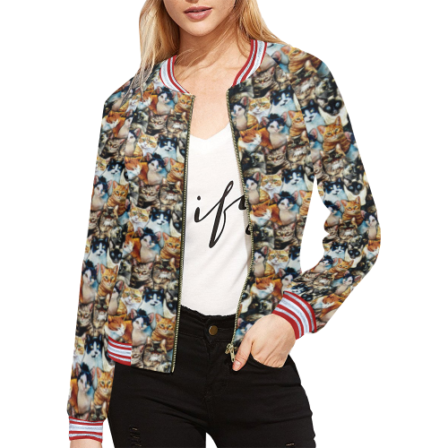 Many Kinds of cat All Over Print Bomber Jacket for Women (Model H21)