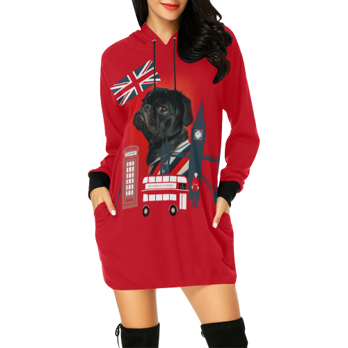 Cute Proud London Pug All Over Print Hoodie Mini Dress (Model H27)