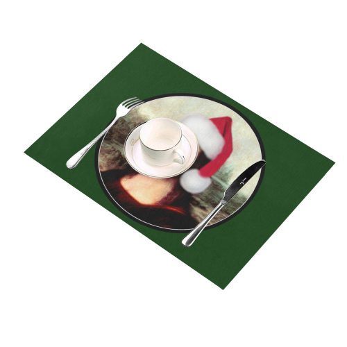 Christmas Mona Lisa with Santa Hat Green Placemat 14’’ x 19’’ (Set of 2)