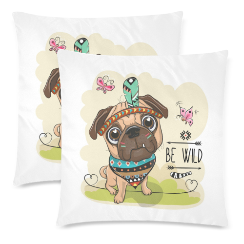 Native American Pug Custom Zippered Pillow Cases 18"x 18" (Twin Sides) (Set of 2)