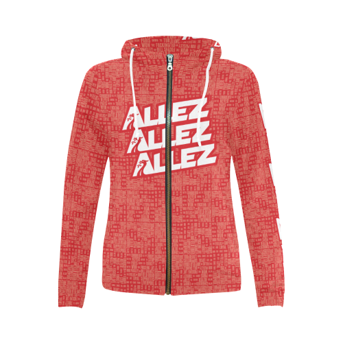 Allez Allez Allez Red All Over Print Full Zip Hoodie for Women (Model H14)