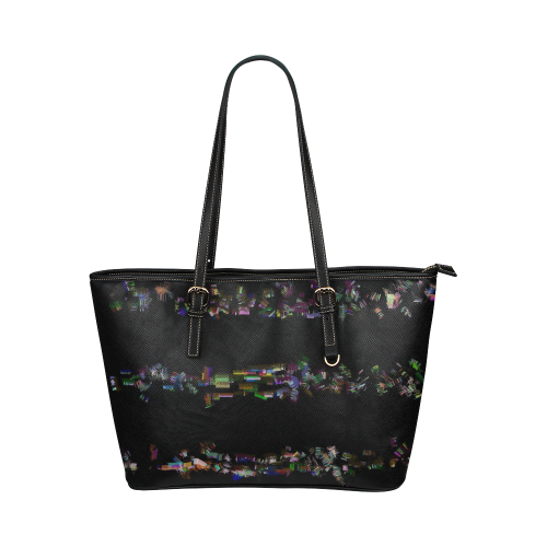 Crystal Stripes on Black Leather Tote Bag/Small (Model 1651)