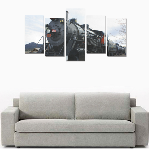 Railroad Vintage Steam Engine on Train Tracks Canvas Print Sets E (No Frame)