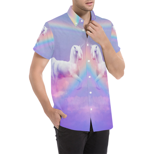 Unicorn and Rainbow Men's All Over Print Short Sleeve Shirt/Large Size (Model T53)