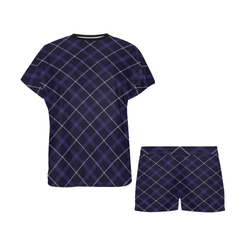 blue plaid royal tartan Women's Short Pajama Set