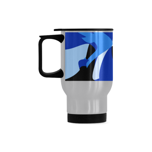 Camouflage Abstract Blue and Black Travel Mug (Silver) (14 Oz)