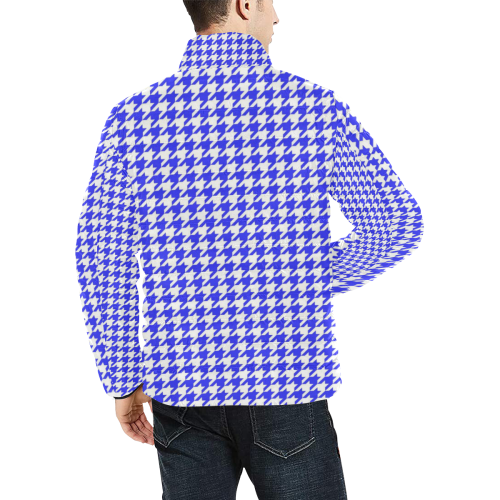 Friendly Houndstooth Pattern,blue by FeelGood Men's Stand Collar Padded Jacket (Model H41)
