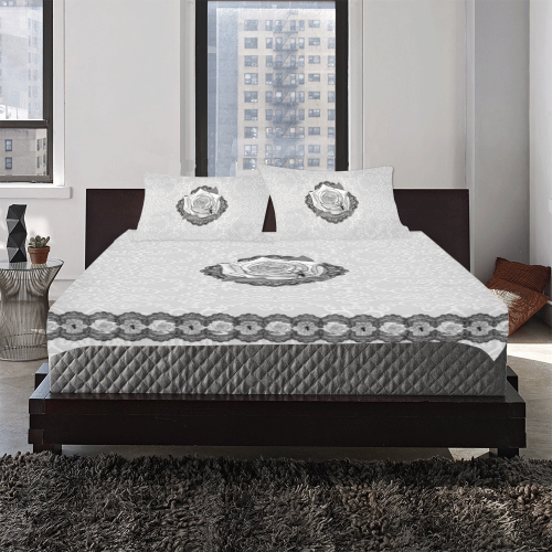Spider Rose Lace and Damask Goth Print 3-Piece Bedding Set