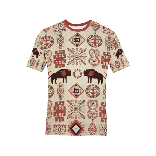 American Native Buffalo Men's All Over Print T-Shirt (Solid Color Neck) (Model T63)