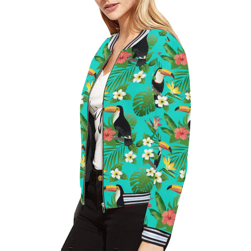 Tropical Summer Toucan Pattern All Over Print Bomber Jacket for Women (Model H21)