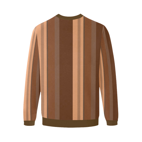 Brown Chocolate Caramel Stripes Men's Oversized Fleece Crew Sweatshirt/Large Size(Model H18)