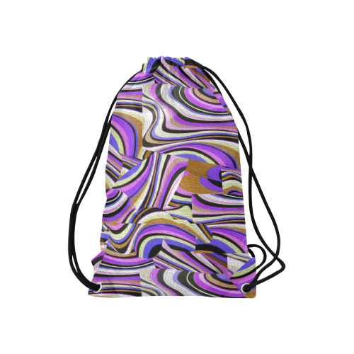 Groovy Retro Renewal - Purple Waves Small Drawstring Bag Model 1604 (Twin Sides) 11"(W) * 17.7"(H)