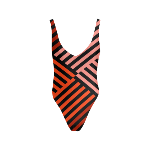 Diagonal Striped Pattern Sexy Low Back One-Piece Swimsuit (Model S09)