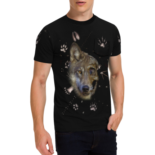 Shaman Totem Wolf Men's All Over Print T-Shirt with Chest Pocket (Model T56)