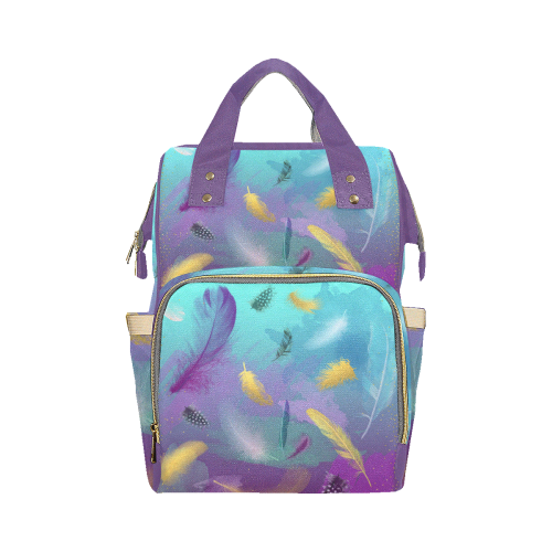 Dancing Feathers - Turquoise and Purple Multi-Function Diaper Backpack/Diaper Bag (Model 1688)