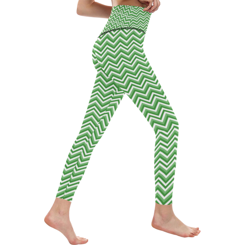 Green Chevron Women's All Over Print High-Waisted Leggings (Model L36)