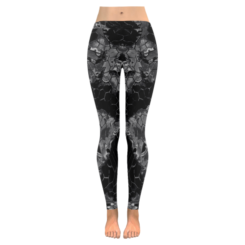 night dragon reptile scales pattern camouflage in dark gray and black Women's Low Rise Leggings (Invisible Stitch) (Model L05)