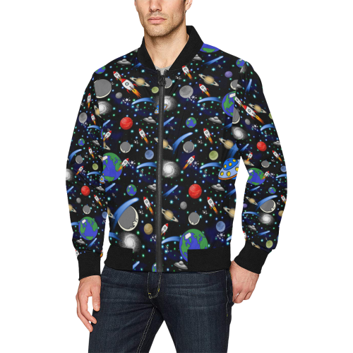 Galaxy Universe - Planets, Stars, Comets, Rockets All Over Print Bomber Jacket for Men (Model H31)