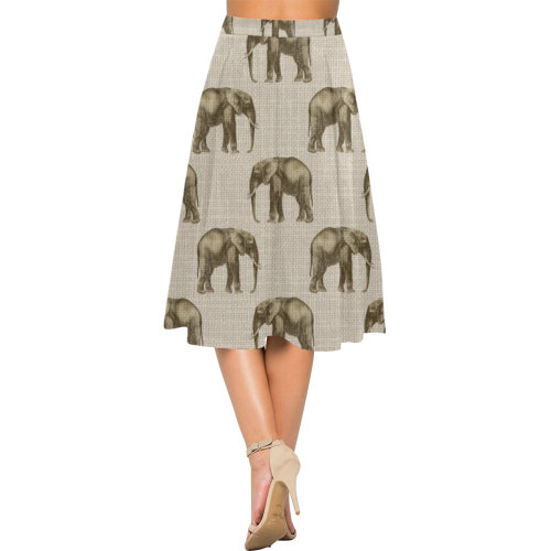 Linen Elephant Animal Print Aoede Crepe Skirt (Model D16)