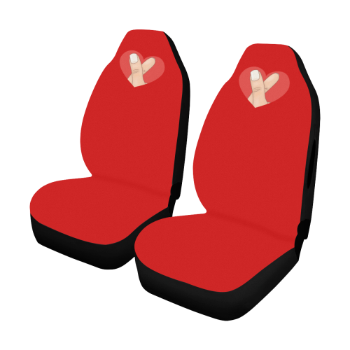Hand With Finger Heart / Red Car Seat Cover Airbag Compatible (Set of 2)
