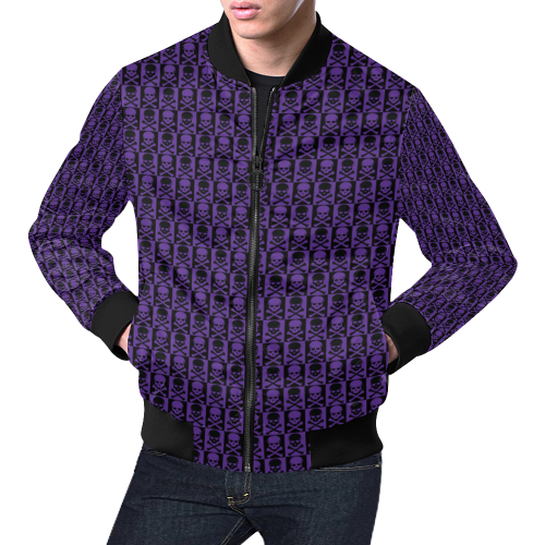 Gothic style Purple & Black Skulls All Over Print Bomber Jacket for Men (Model H19)