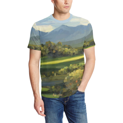 Oil Impasto Landscape Painting Men's All Over Print T-Shirt (Solid Color Neck) (Model T63)
