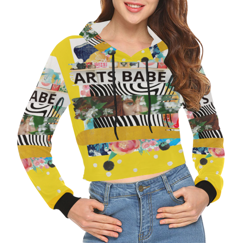 PiccoGrande's Arts Babe yellow floral zebra All Over Print Crop Hoodie for Women (Model H22)